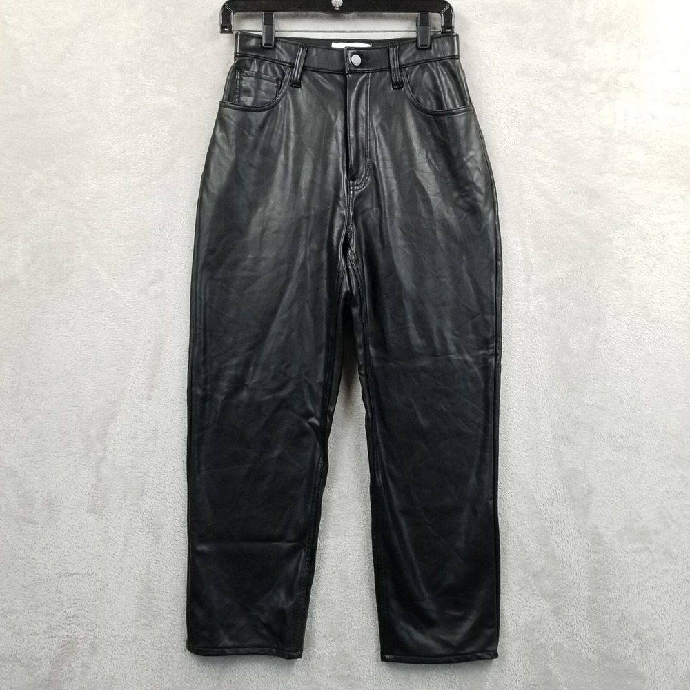 Abercrombie & Fitch Pants Women 28 6 Black Vegan Leather Straight High Rise